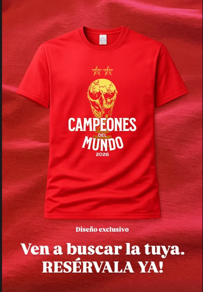 Camiseta roja Campeones del Mundo sobre tela roja
