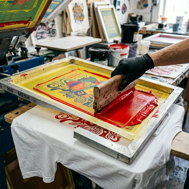 Proceso de serigrafia para camisetas personalizadas en un taller textil de Barcelona
